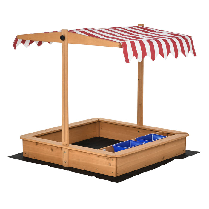 Adjustable Kids Wooden Sandbox - Outdoor Sand Play Station with Bottom Liner and Seats - Perfect for Ages 3-7 with Protective Height-Adjustable Cover