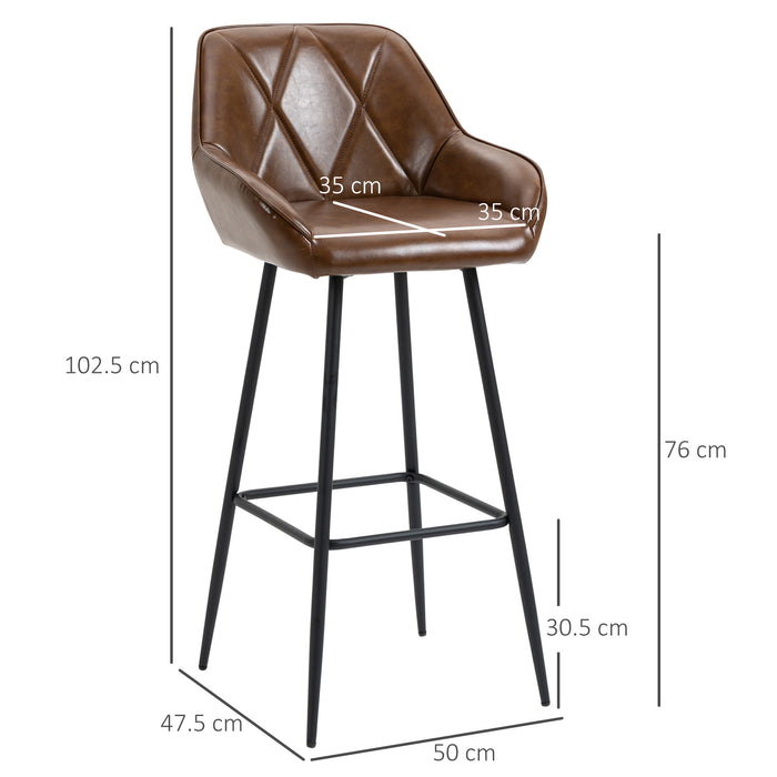 Retro Bar Stool Duo - Breakfast Bar Seating with Back Support & Footrest, Steel-Legged - Ideal for Dining & Home Bar Areas in Brown