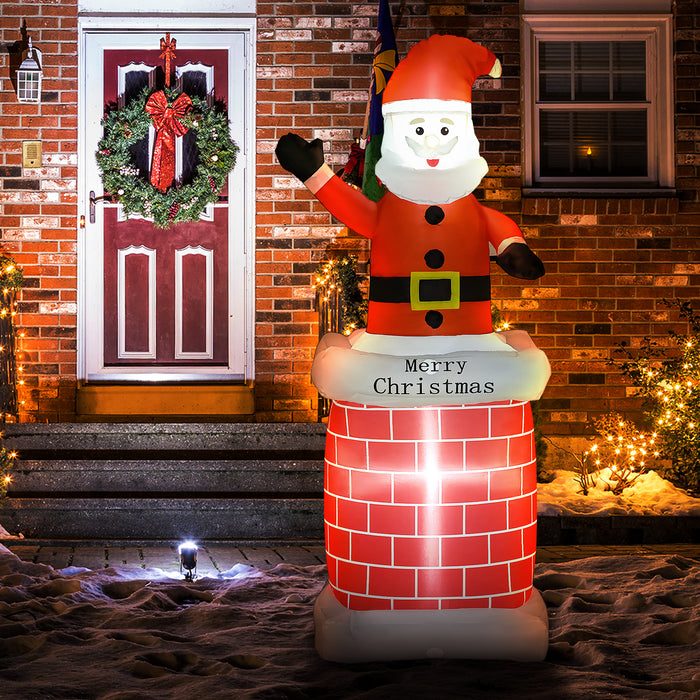 Inflatable Santa Claus Chimney Scene 7ft - Outdoor LED Lit Christmas Blow-Up Decoration - Perfect for Garden Display and Holiday Lawn Parties