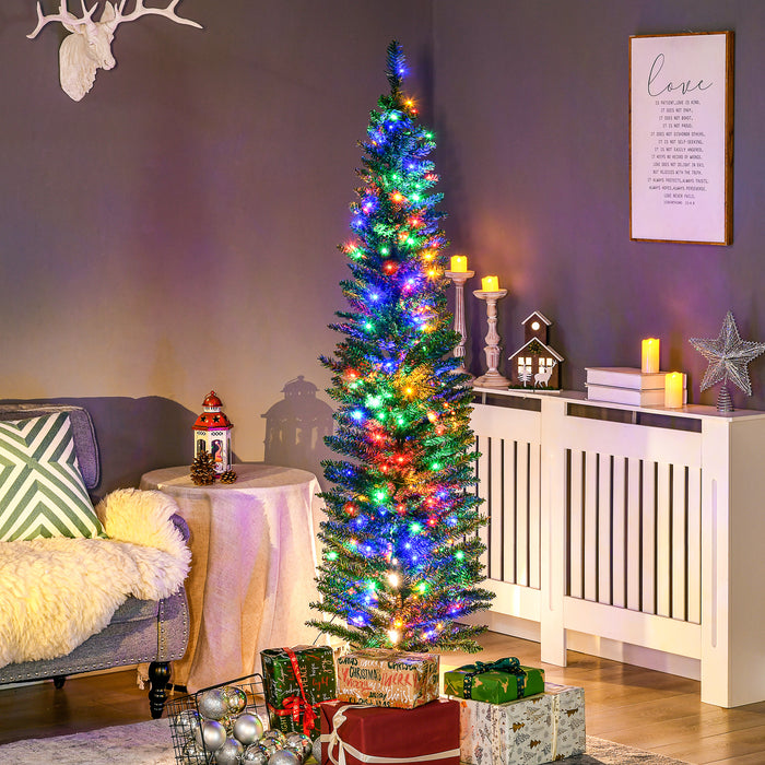 Artificial Prelit 6ft Christmas Tree - Colorful LED Lights & Slim Pencil Design with Durable Steel Base - Festive Holiday Decoration for Home & Office Spaces