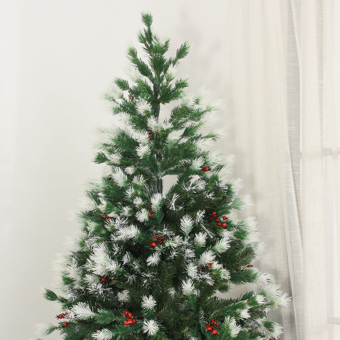 Snow-Flocked Pine Christmas Tree, 6ft with Red Berries - Easy Setup Artificial Holiday Decoration - Perfect for Festive Home Decor