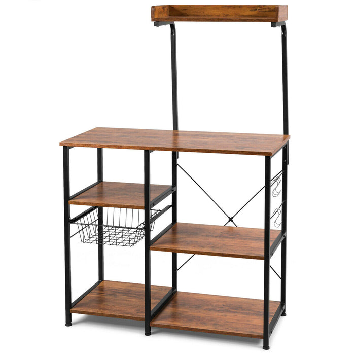 Industrial Style 5-Tier Shelving Unit with Pull-Out Basket - Coffee Colored Storage Solution - Ideal for Home or Business Use