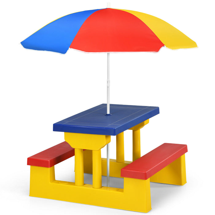 Kids Picnic Table Set - Removable Umbrella, Durable Material, Outdoor Seating and Shading - Ideal for Children's Outdoor Parties and Playdates
