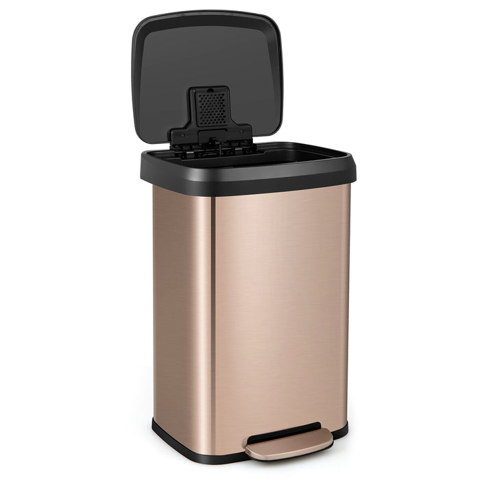 Rose Gold 50 L Step Trash Can - Stainless Steel with Deodorizer Compartment - Ideal for Keeping Your Space Fresh and Clean