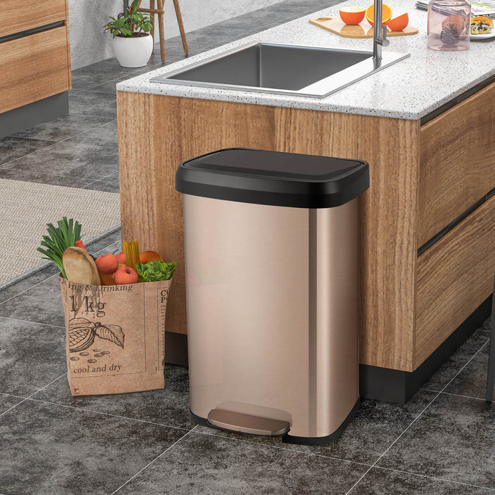 Rose Gold 50 L Step Trash Can - Stainless Steel with Deodorizer Compartment - Ideal for Keeping Your Space Fresh and Clean