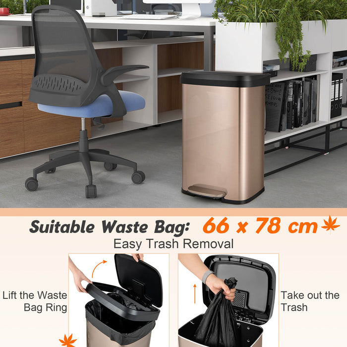 Rose Gold 50 L Step Trash Can - Stainless Steel with Deodorizer Compartment - Ideal for Keeping Your Space Fresh and Clean