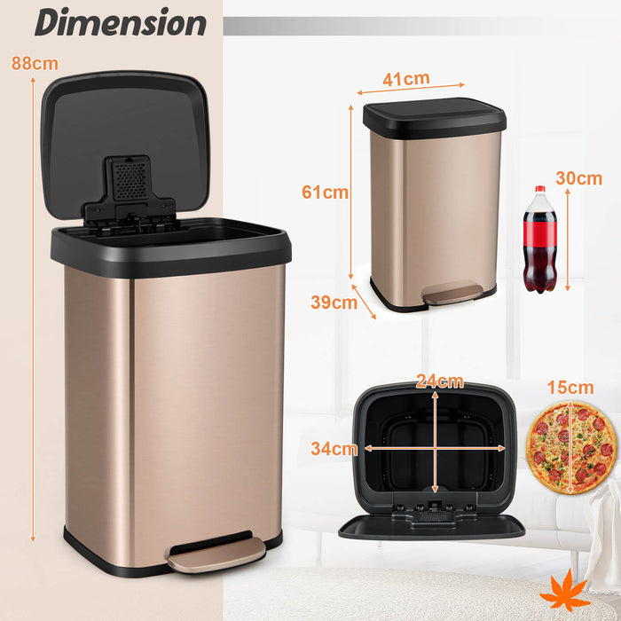 Rose Gold 50 L Step Trash Can - Stainless Steel with Deodorizer Compartment - Ideal for Keeping Your Space Fresh and Clean