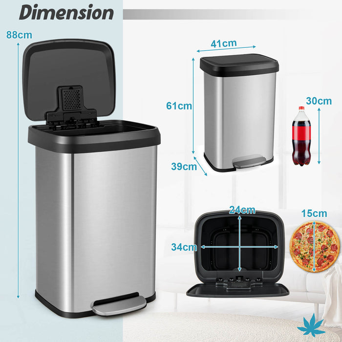 Rose Gold 50 L Step Trash Can - Stainless Steel with Deodorizer Compartment - Ideal for Keeping Your Space Fresh and Clean