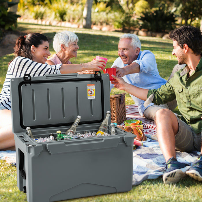 47L Portable Cooler - Rotomolded Design with Integrated Cup Holders - Perfect for Campers and Outdoor Enthusiasts