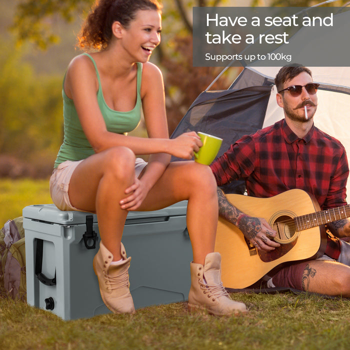 47L Portable Cooler - Rotomolded Design with Integrated Cup Holders - Perfect for Campers and Outdoor Enthusiasts