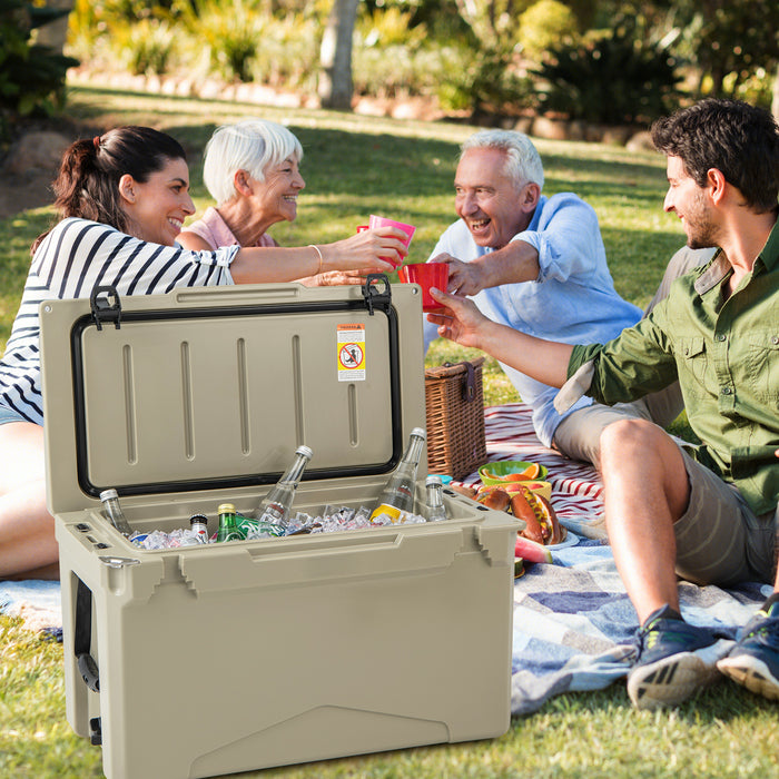 47L Portable Cooler - Rotomolded Design with Integrated Cup Holders - Perfect for Campers and Outdoor Enthusiasts