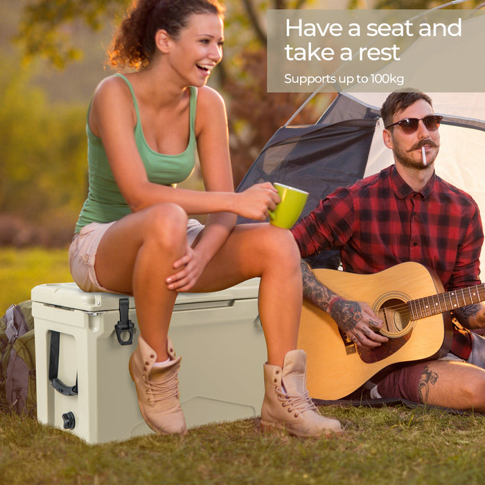 47L Portable Cooler - Rotomolded Design with Integrated Cup Holders - Perfect for Campers and Outdoor Enthusiasts