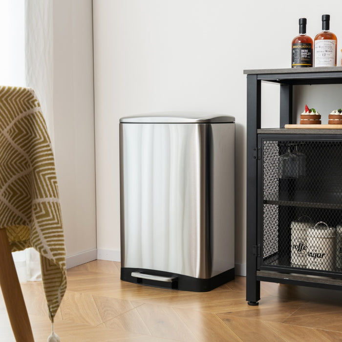 Stainless Steel Trash Can, 50L Capacity - Pedal-Operated, Lockable and Silver Coated - Perfect for Keeping Residential and Commercial Spaces Clean and Odor-free