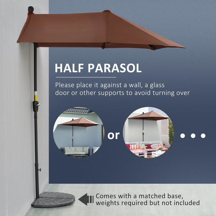 Half Parasol Market Umbrella - 2m Double-Sided Canopy with Crank Handle and Base for Garden and Balcony - Sun-shielding Coffee-Colored Shade for Outdoor Spaces