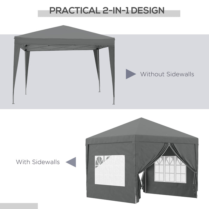 Water-Resistant Pop-Up Gazebo 3x3m with Carry Bag - Outdoor Tent Canopy with 2 Windows for Weddings, Parties, Camping - Ideal Shelter for Garden Events, Grey