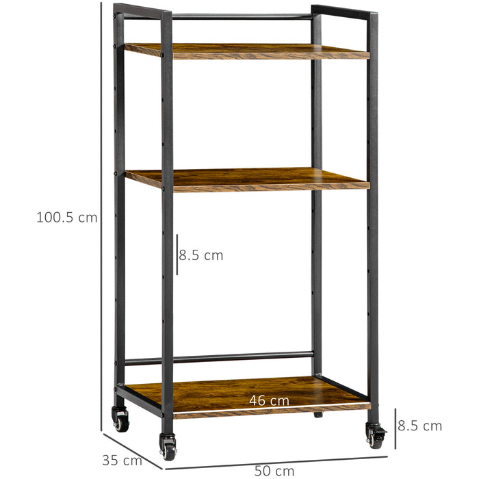 3-Tier Printer Stand with Adjustable Shelving - Rolling Utility Cart Trolley, Lockable Wheels, Rustic Brown Finish - Home Office Organization and Mobility Solution