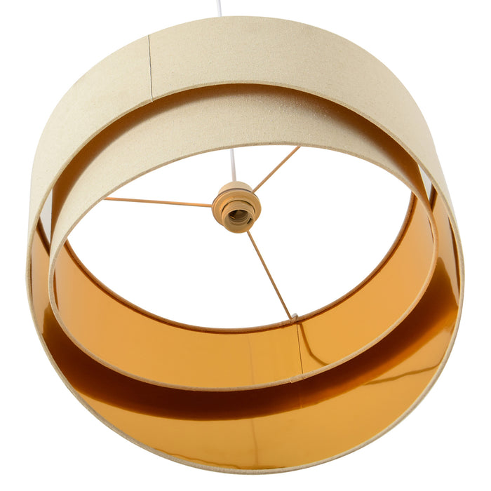 Contemporary Adjustable Pendant Chandelier - Bevel Nested Lampshades with Metal Finish, Beige & Gold - Elegant Lighting for Living Rooms and Bedrooms