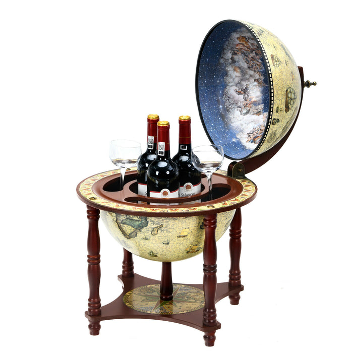 Vintage Globe Wine Cabinet - Cream With Map Patterns, Wine Storage - Ideal for Wine Enthusiasts and Decor Lovers