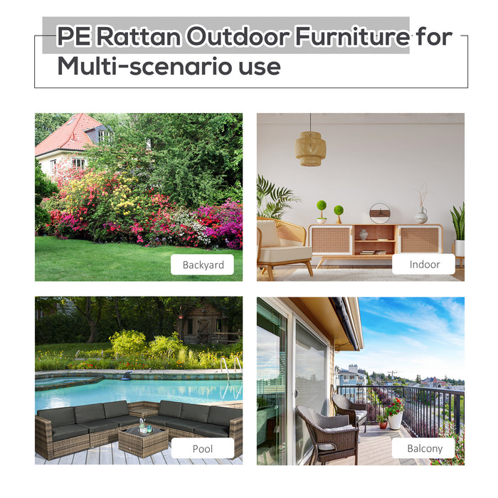 6-Seater Rattan Sofa Set - Outdoor Patio Furniture with Table and Cushions, 8 Pieces - Ideal for Garden Seating and Dining