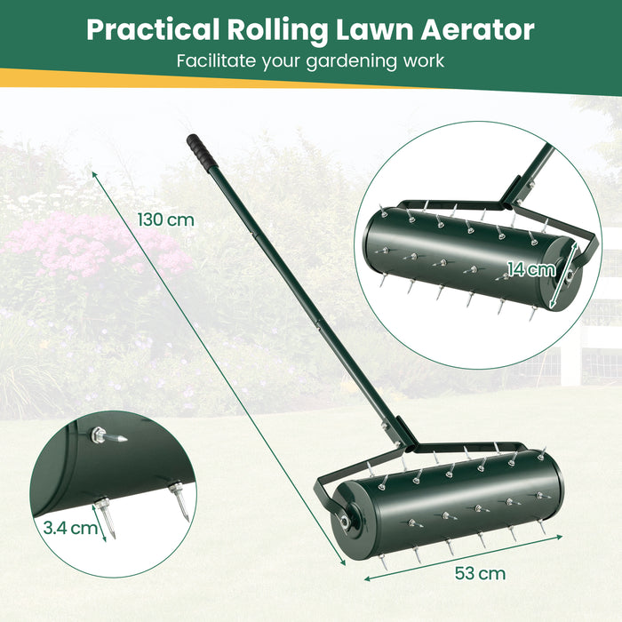 53cm Lawn Aerator - Manual Tool with 130cm Detachable Handle and Tine Spikes - Perfect for Soil Loosening and Aerating the Garden