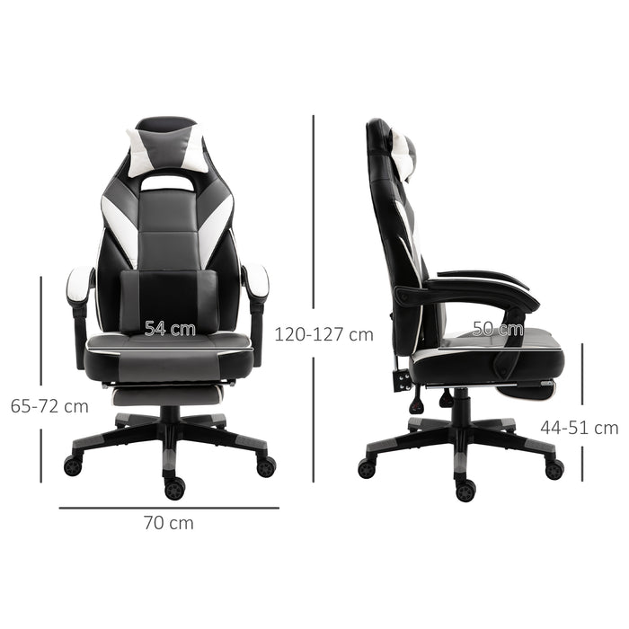 Ergonomic Gaming Chair with Footrest and Lumbar Support - Thick Padding, Headrest, 5 Smooth-Rolling Wheels, Reclining Backrest - Adjustable Height for Comfortable Gaming & Home Office Use, Grey