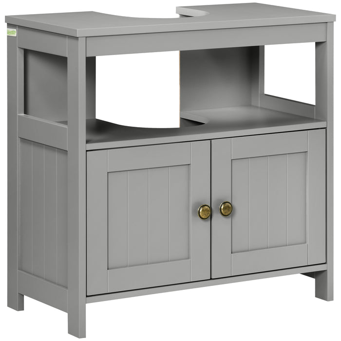 Modern Double-Door Pedestal Sink Cabinet - Light Grey Bathroom Vanity Storage with Shelves - Ideal for Under Sink Organization