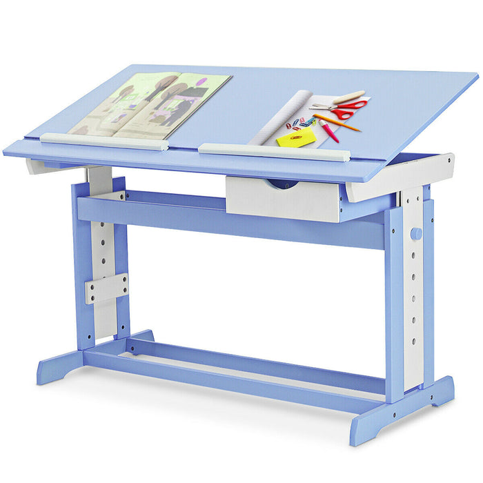 Kid's Upgraded Height-Adjustable Art Desk - Tilted Drawing Table with Storage Compartment - Ideal for Young Artists and Space Saving