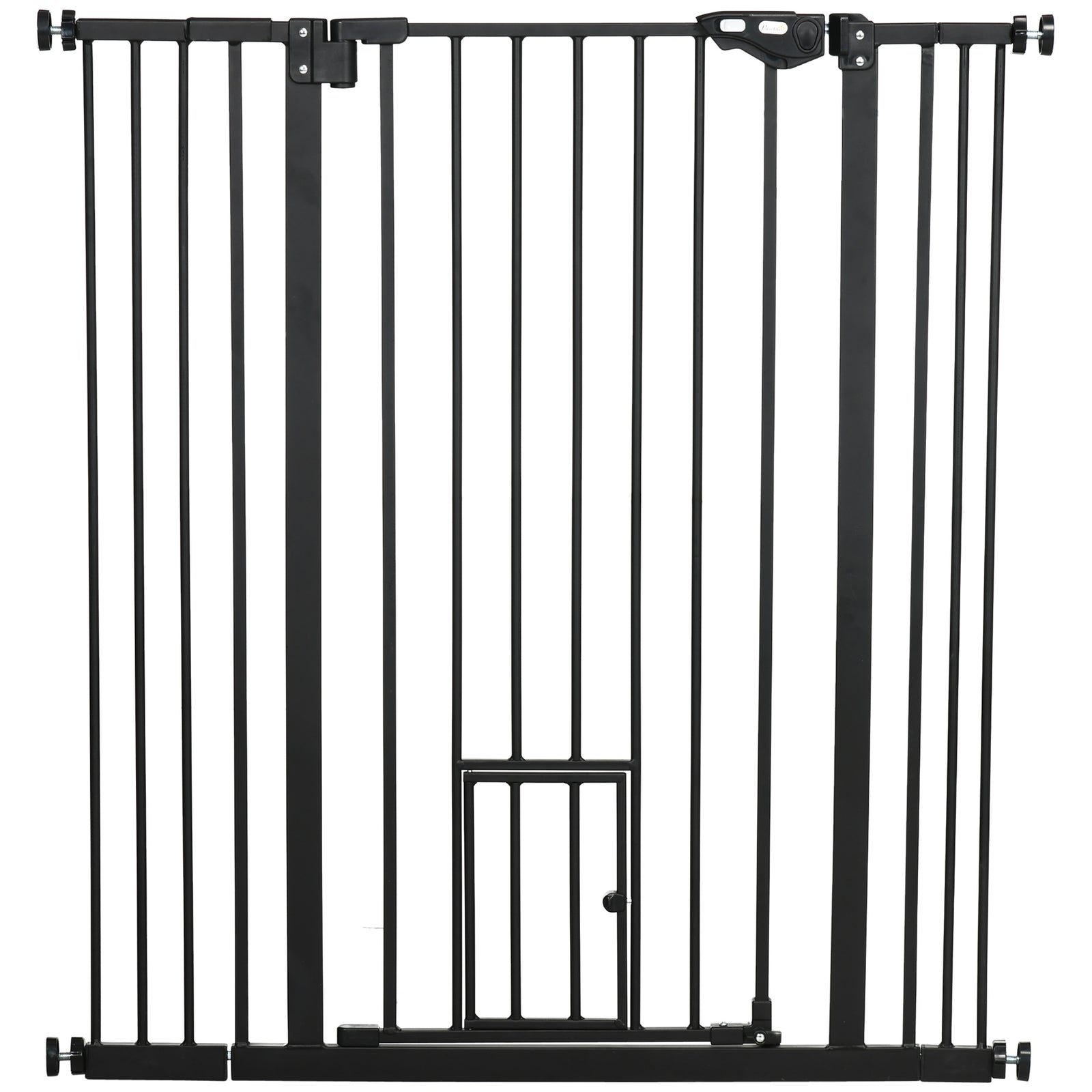 Extra Tall Indoor Safety Pet Gate with Cat Door - Auto-Closing Dog Barrier 74-101cm Wide - Ideal for Keeping Pets Separate in Home, Black
