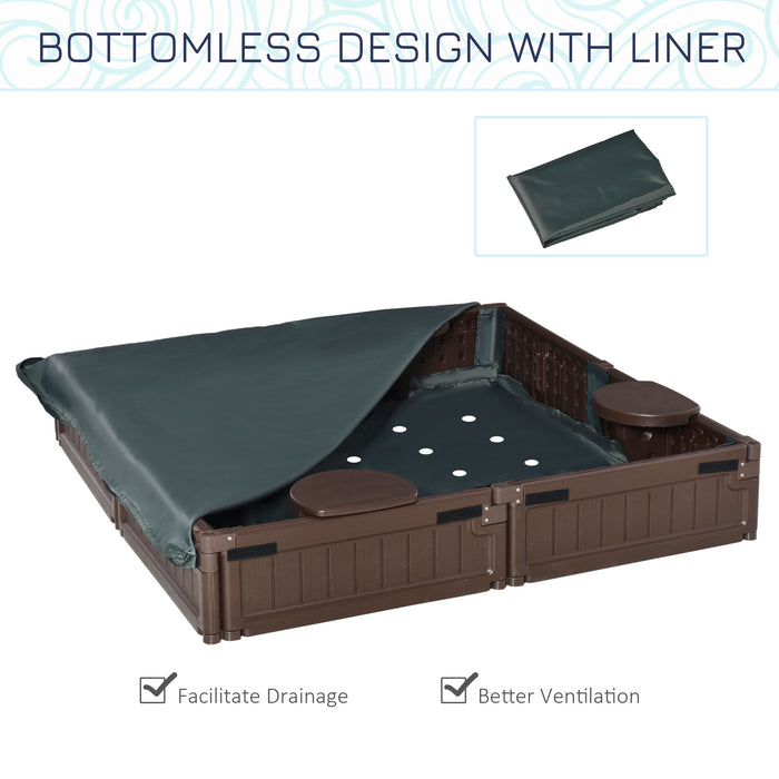 Kids Outdoor Sandbox with Waterproof Canopy - Protective Bottom Fabric Liner for Ages 3-12 - Ideal Children's Playset for Backyard Fun