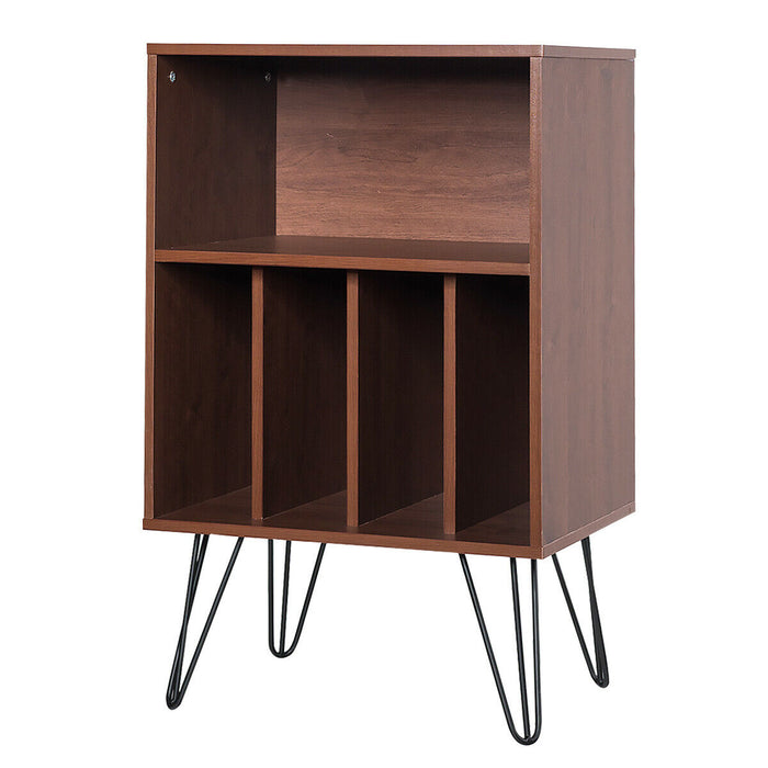 Modern Display Bookshelf - 5-Compartment Brown Bookshelf with Metal Legs - Ideal for Organizing Books and Display Home Decor Items