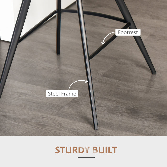 Vintage-Style Microfiber Bar Stools - Set of 2, Quilted Tub Design, Padded Seat with Steel Footrest - Comfortable Seating for Home, Cafe, Kitchen, Brown