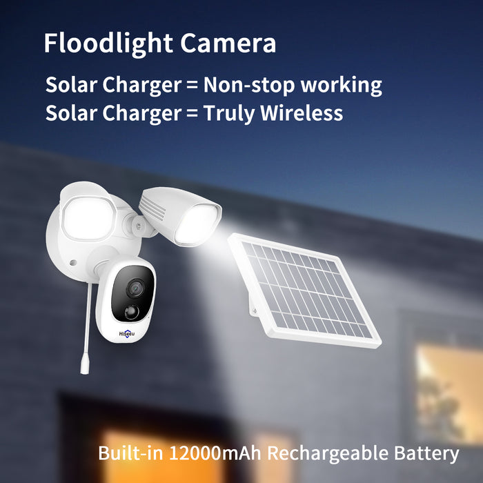 Hiseeu Solar Floodlight Camera - Wireless Security Camera, 12000mAh Rechargeable Batteries, High Brightness LED, Color Night Vision, IP66 Waterproof, 1080P, Motion Detection, 2-Way Audio, Cloud Storage - Ideal for Outdoor Security and Surveillance