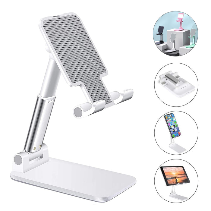 CCT9 Universal Folding Telescopic Stand - Desktop Mobile Phone and Tablet Holder Compatible with iPad Air, iPhone 12, XS, 11 Pro, POCO X3 NFC - Ideal Stand for Work, Home and Travel Use