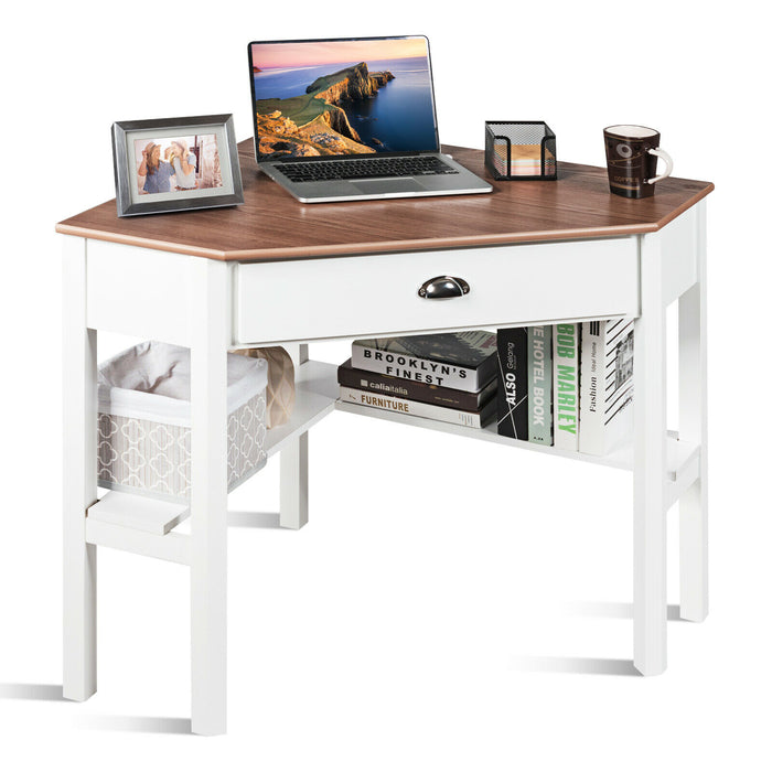 Corner Table Brand - Computer Desk with Drawer and Shelves in Black - Ideal for Home Office and Study Spaces