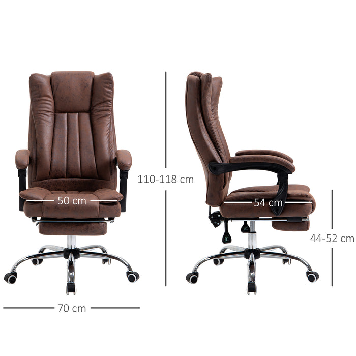 Ergonomic Microfibre Reclining Office Chair with Armrests - Swivel Desk Chair with Wheels and Footrest in Brown - Comfortable Home Office Seating Solution