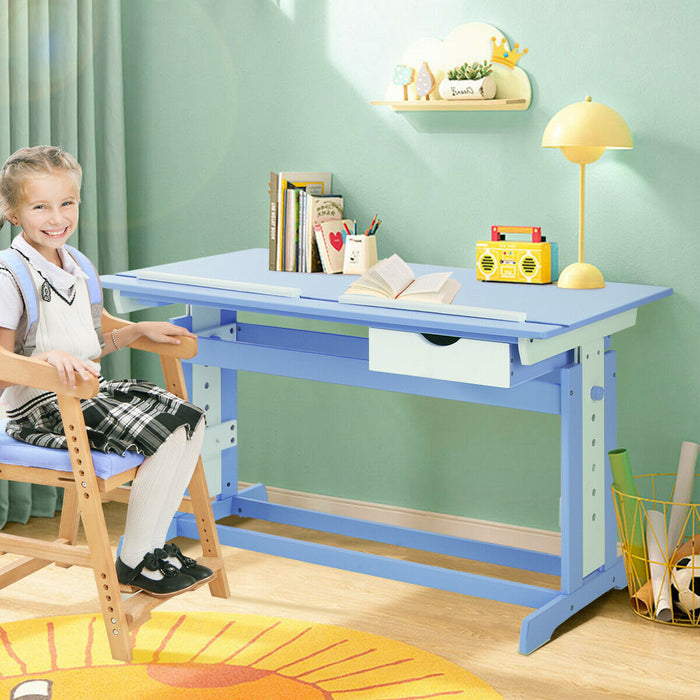 Kid's Upgraded Height-Adjustable Art Desk - Tilted Drawing Table with Storage Compartment - Ideal for Young Artists and Space Saving