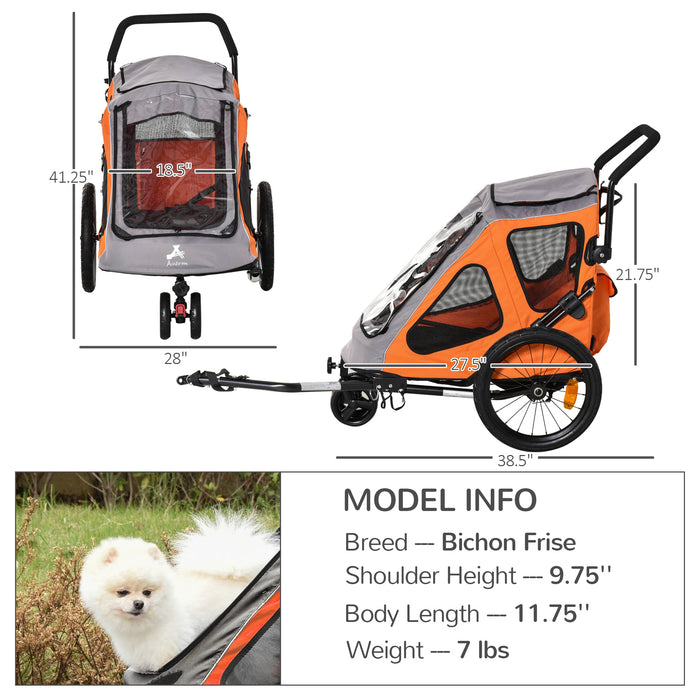 2-in-1 Dog Bicycle Trailer & Pet Stroller - Rotatable Wheel, Reflectors, Brake, Cup Holder, Water-Resistant - For Active Pet Owners and Outdoor Adventures
