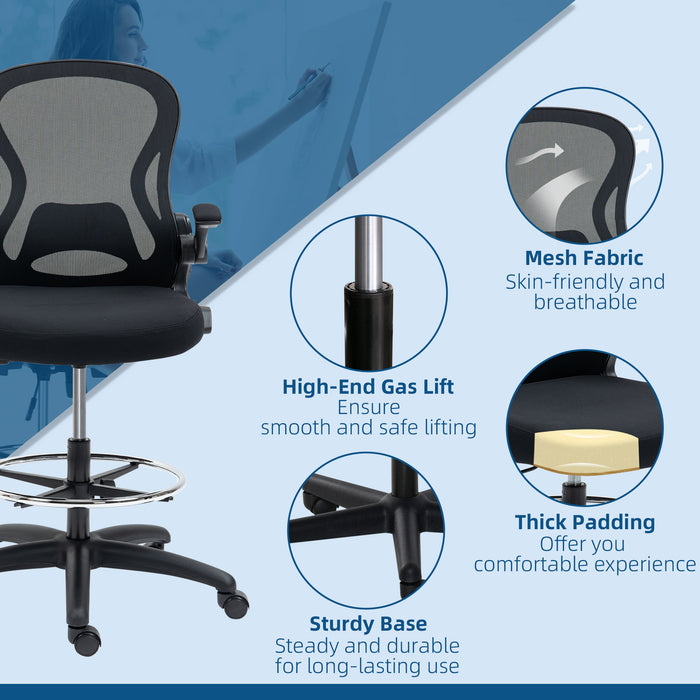 Ergonomic Standing Desk Chair with Adjustable Armrests and Lumbar Support - Includes Footrest Ring for Comfort - Ideal for Home Office and Standing Desks