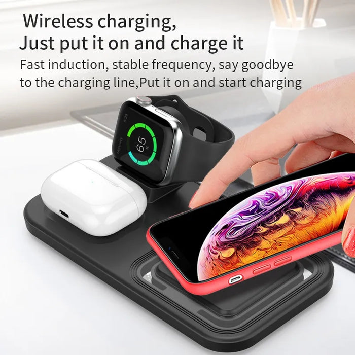 Bakeey 3 in 1 15W - Wireless Charger Desktop Stand, Fast Charging, Foldable Bedside Universal Compatibility - Ideal for iPhone 14 Pro Max, Apple Watch, and Earphones