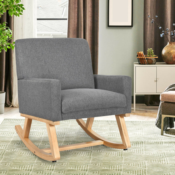 Beige Recliner Rocking Chair - Fabric Upholstered Lounge Sofa Seat, Relaxing Armchair Rocker - Ideal for Comfort and Relaxation