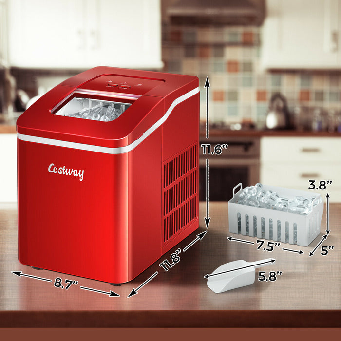 Portable Ice Maker 1.6L - Compact 12kg/24hr Ice Machine in Red - Ideal for Parties and Small Gatherings