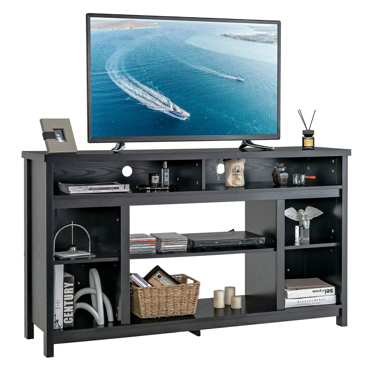 TV Stand Entertainment Console, 58 Inch - Adjustable Open Shelves Design - Ideal for Media Center & Home Décor