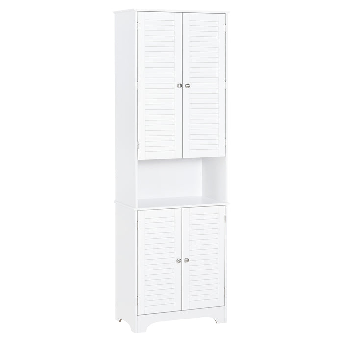 6-Tier Freestanding Bathroom Cabinet in White - MDF Multi-Level Storage Organizer - Space-Saving for Toiletries and Linens