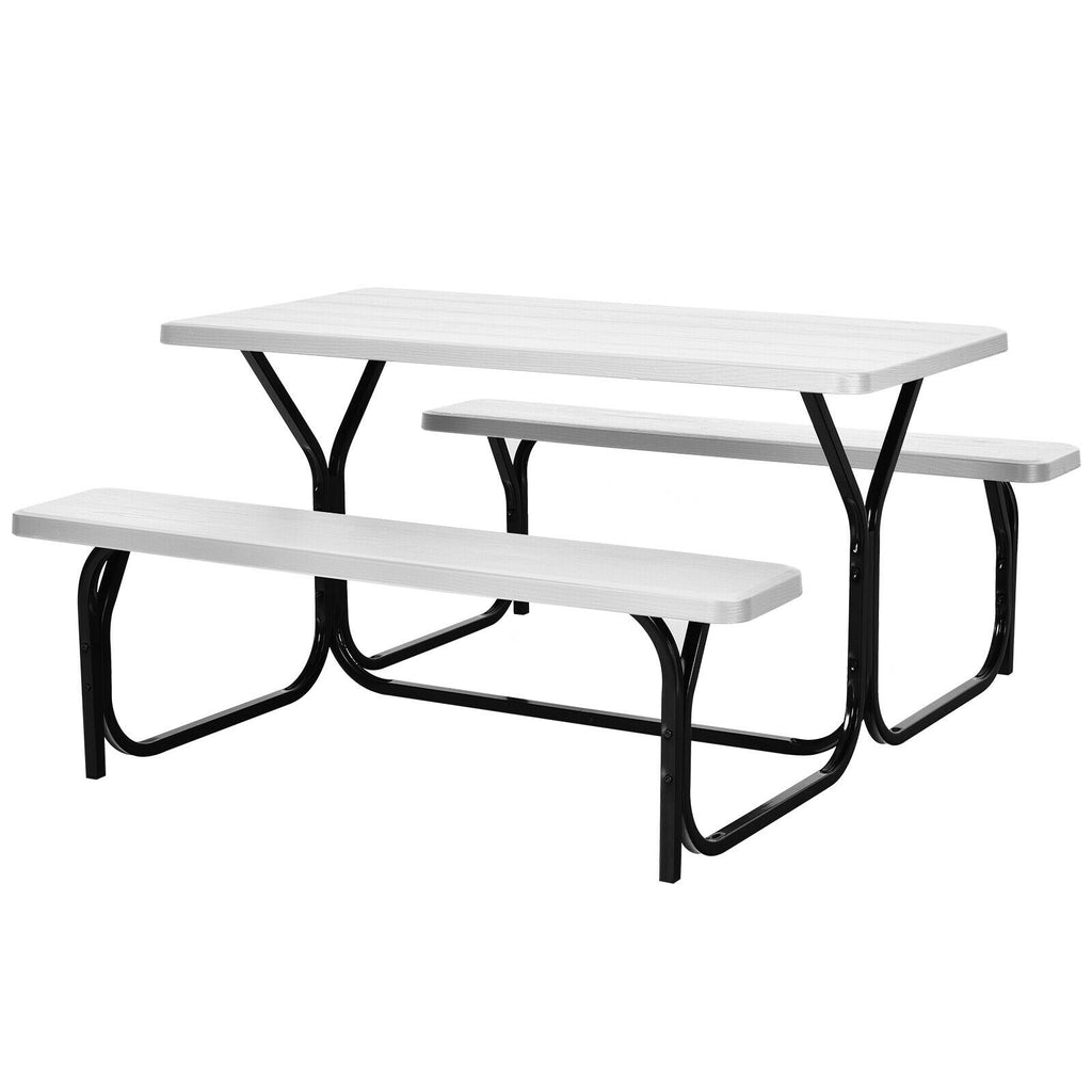 White Outdoor Picnic Bench Set - Metal Base with Wood, Perfect for Family Picnics and Gatherings - Ideal Solution for Patio or Backyard Seating Needs