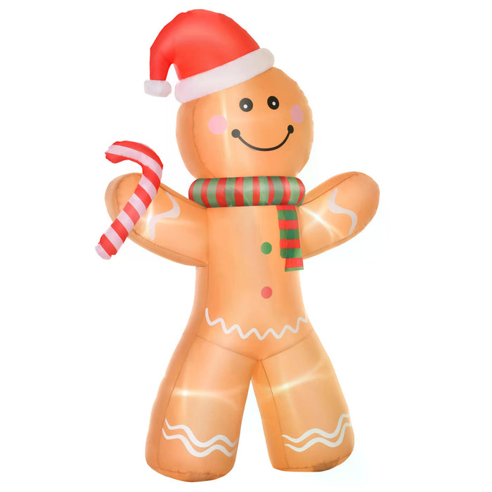 Inflatable 2.4m Gingerbread Man Decoration with Lights - Festive Holiday Display for Indoor & Outdoor, Garden, Lawn - Ideal for Christmas Party Props & Home Decor