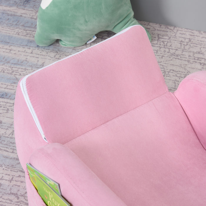 Kids 2-in-1 Armchair and Sofa Bed - Pink, Padded with Fold Out Design, Wood Frame - Perfect for Children's Bedroom or Playroom