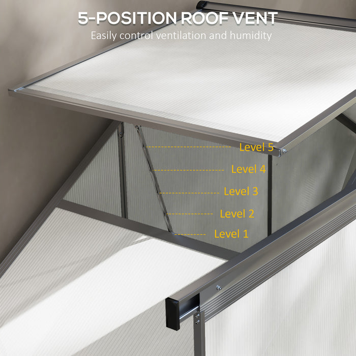 Polycarbonate Walk-In Greenhouse - 6x2.5ft Silver Structure with Rain Gutter and Sliding Door - Ideal for Garden Plant Growth & Weather Protection