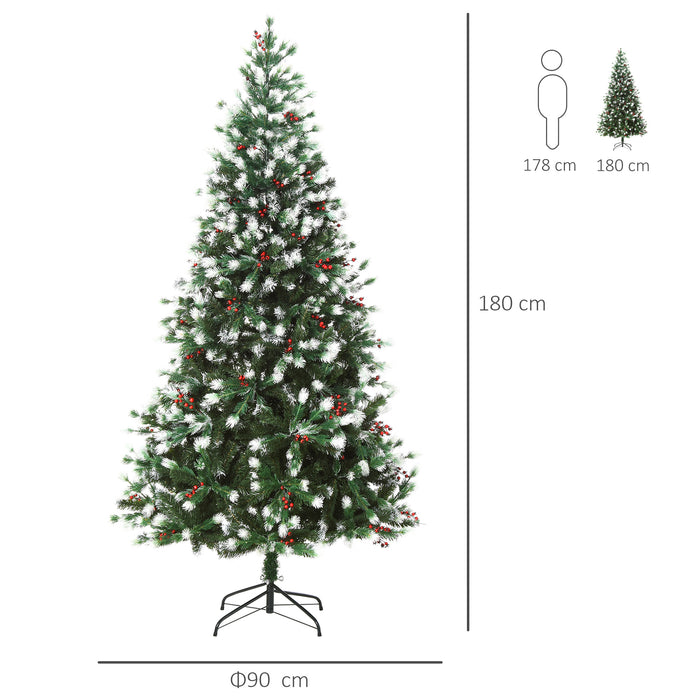 Snow-Flocked Pine Christmas Tree, 6ft with Red Berries - Easy Setup Artificial Holiday Decoration - Perfect for Festive Home Decor