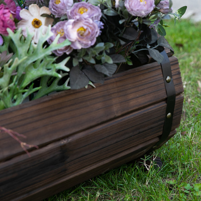 Wooden Planter Box Set of 2 - Outdoor & Indoor Solid Wood Garden Flower Box, Carbonized Finish - Ideal for Planting Flowers & Herbs