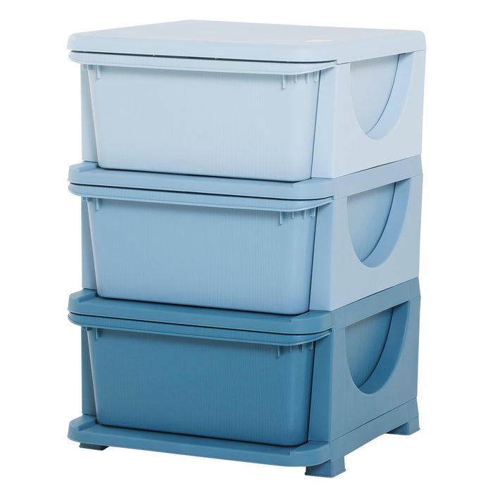 3-Tier Kids Storage Dresser - Vertical Chest with Drawers, Toy Organizer Tower - Ideal for Nursery, Playroom, and Kindergarten Spaces in Blue